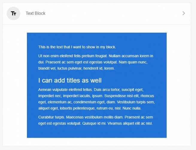 A screenshot showing the Text Block preview, now with it's background colour and width set.