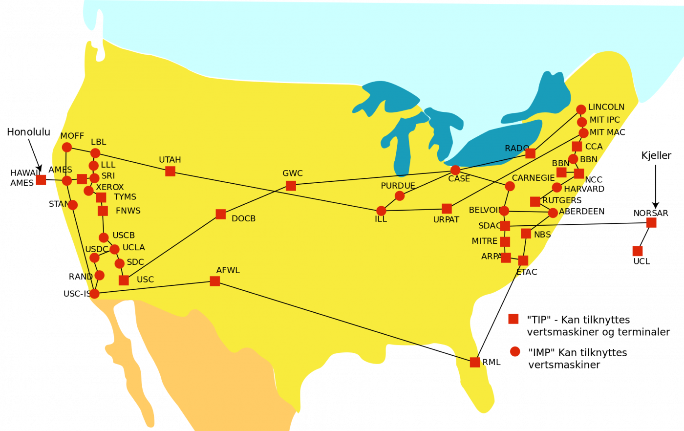 Symbolic representation of the Arpanet as of September 1974.