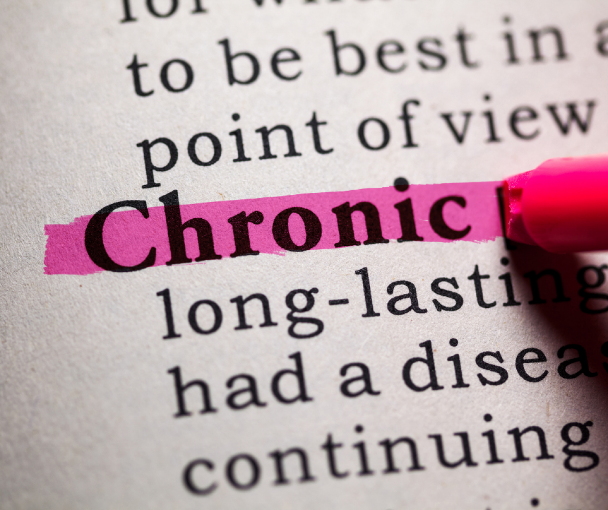 close up view of words highlighting Chronic with pink highlighter