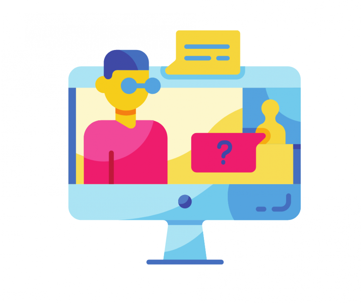 picture of computer screen with people discussing with each other