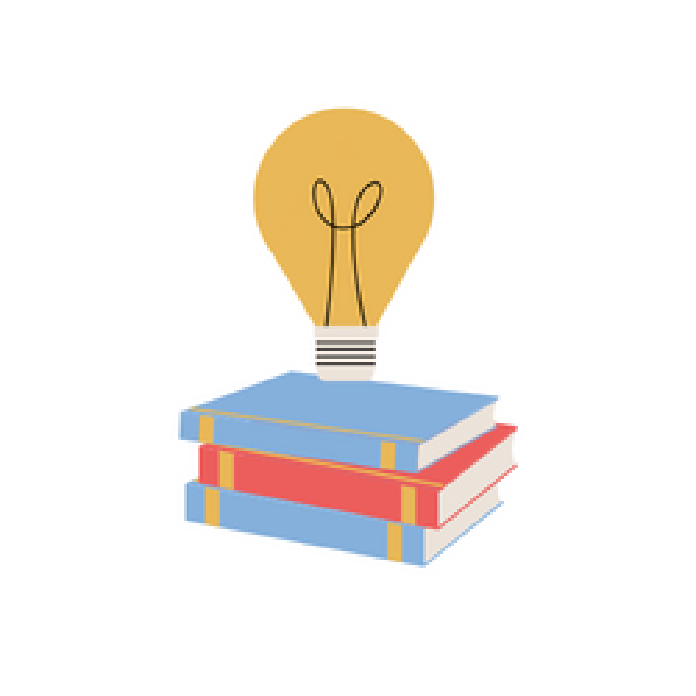 lightbulb floating over books